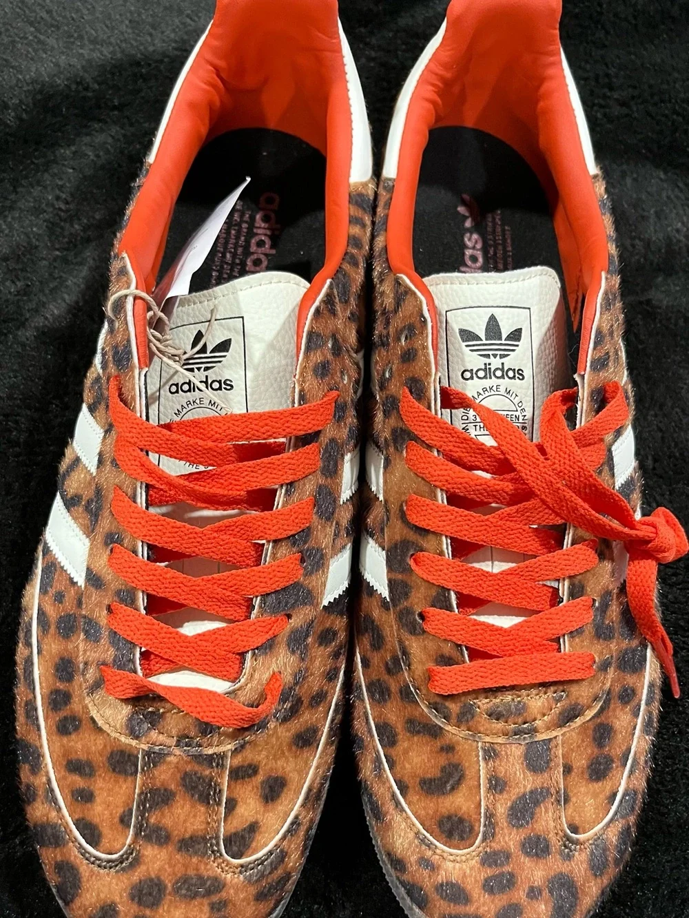 adidas Samba Leopard-Print Gazelle Sneakers with Orange Laces and White Stripes